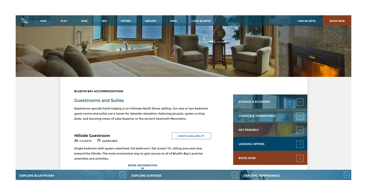 Bluefin Bay Family of Resorts Website Accommodations Page